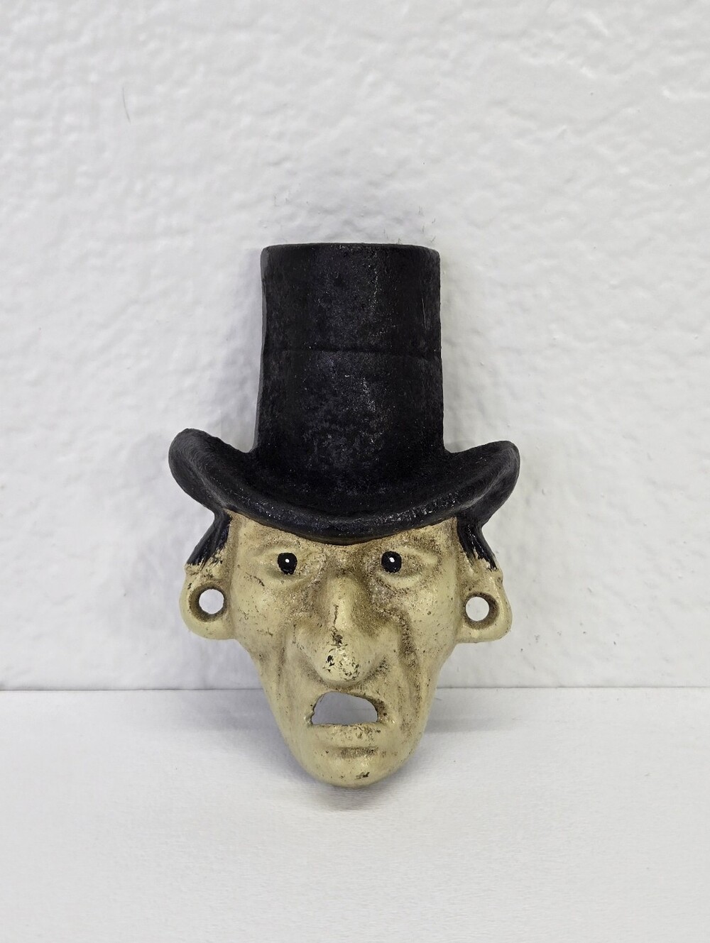 VTG Cast Iron‎ Top Hat Man Wall Mount Bottle Opener Mr Dry Senator Volstead Bar